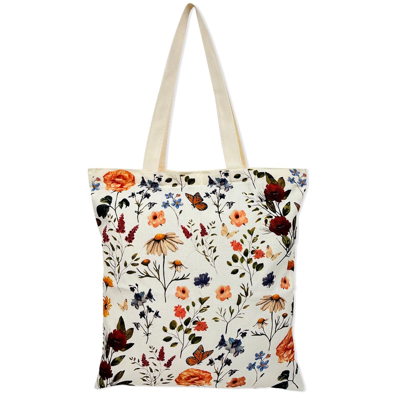 Wrapables Zippered Canvas Tote Bag, Reusable Grocery Shopping Bag, Vintage Floral